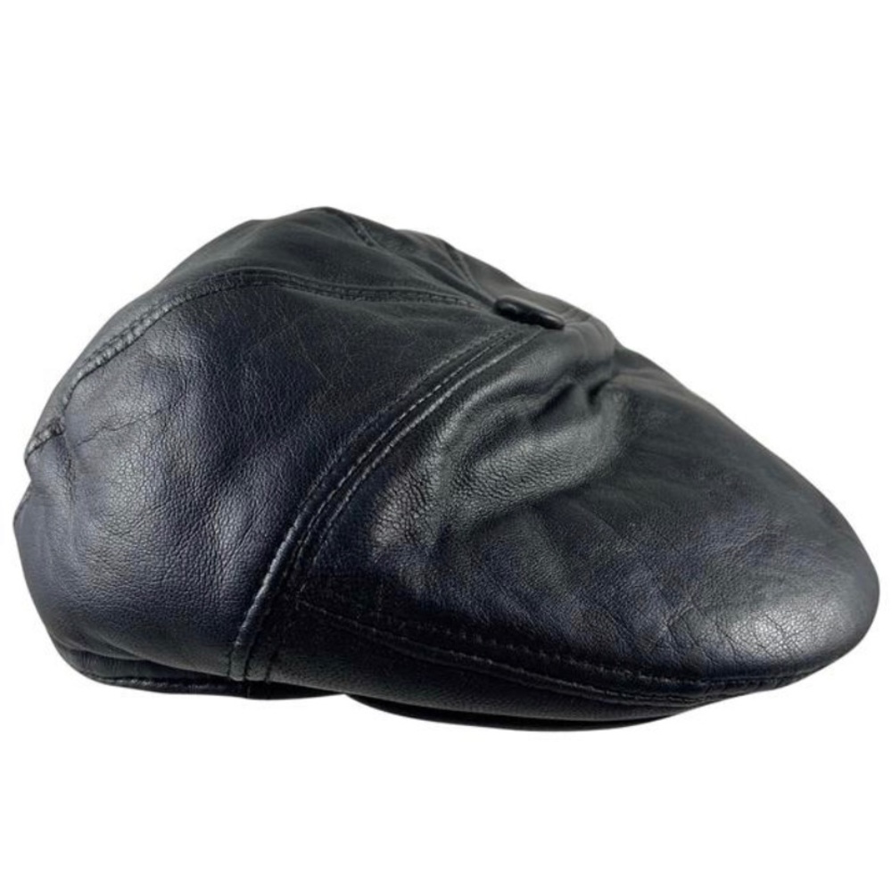 Black Leather Newsboy Cap